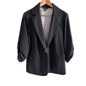 Torrid Black Ruched Sleeve One Button Blazer Women Size 2
